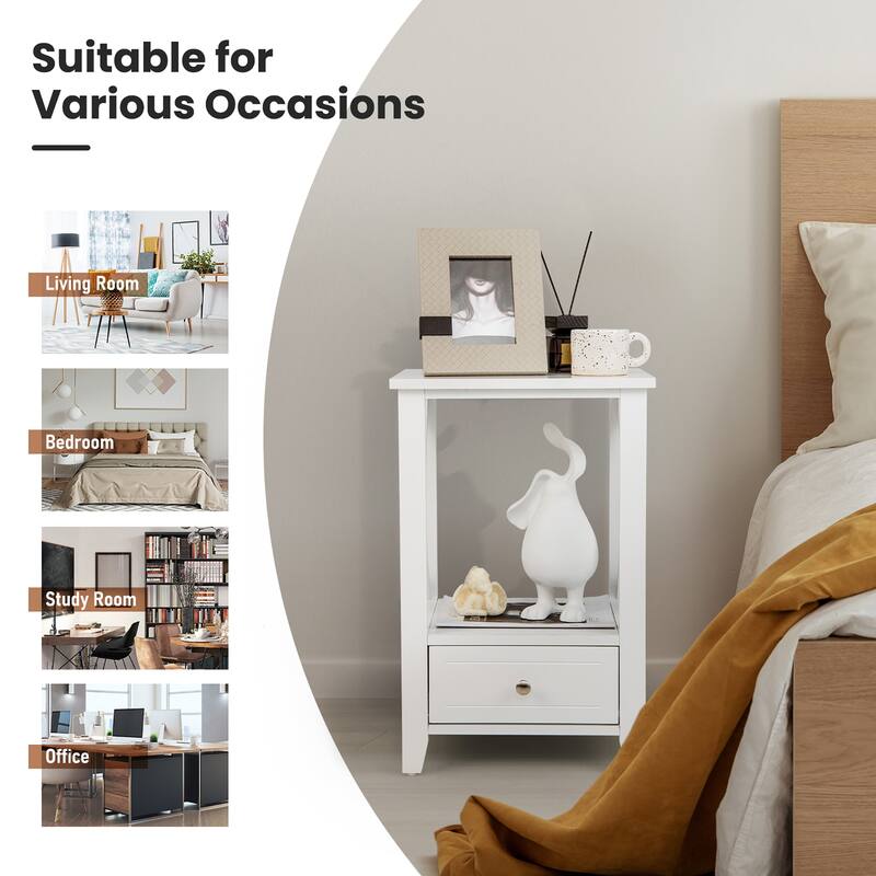 Costway Modern Nightstand with Bottom Drawer Storage Shelf Small Side