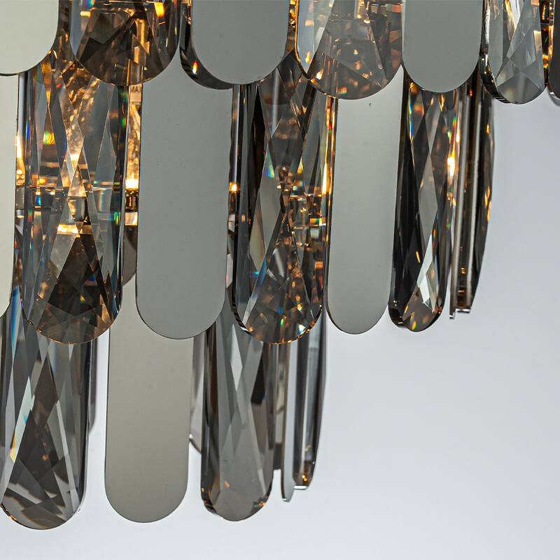 Dimmable Smoked Crystal Flush Mount Ceiling Light Round with Polished Nickel Finish and Stainless Steel Accents for Dining Room