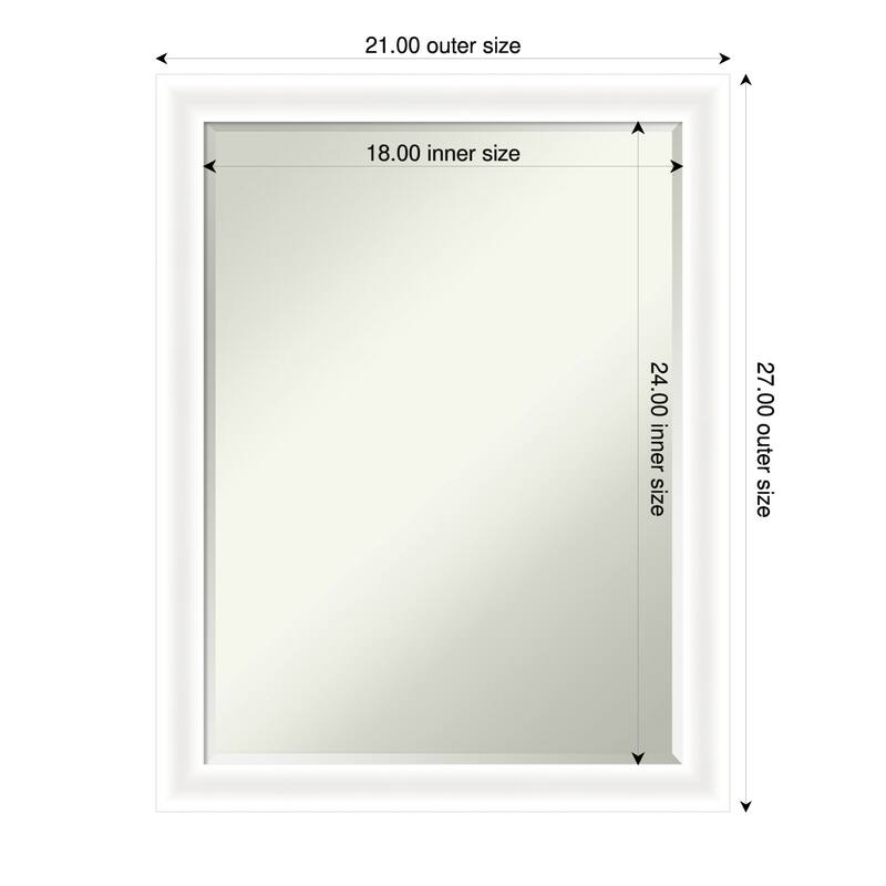 Oliver Narrow Half-Inch-Bevel Wood Framed Wall Mirror - 21 x 27 in - Oliver White Narrow