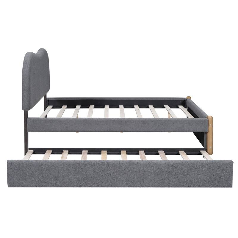 Full Size Upholstered Platform Bed with Wood Supporting Feet and Twin Size Trundle