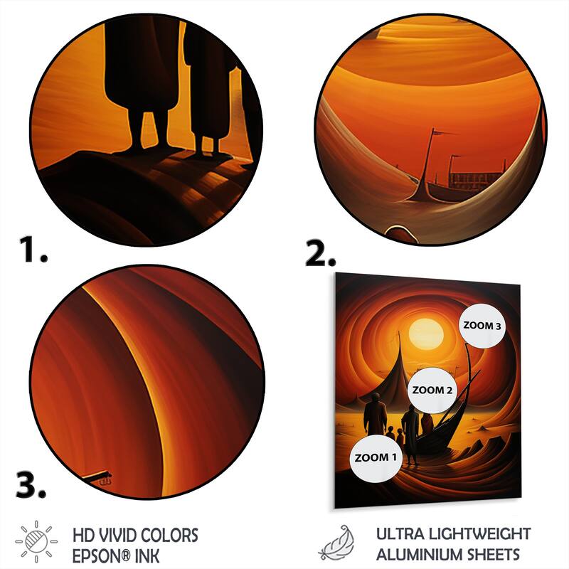 Designart "Radiant Desert Regatta" Desert Metal Wall Art - Red Metal Wall Décor Global Metal Art Work