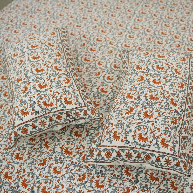 Fabdivine Handmade Block Print Flat Sheet or Bed Sheet Cotton Fabric Floral Home Decor