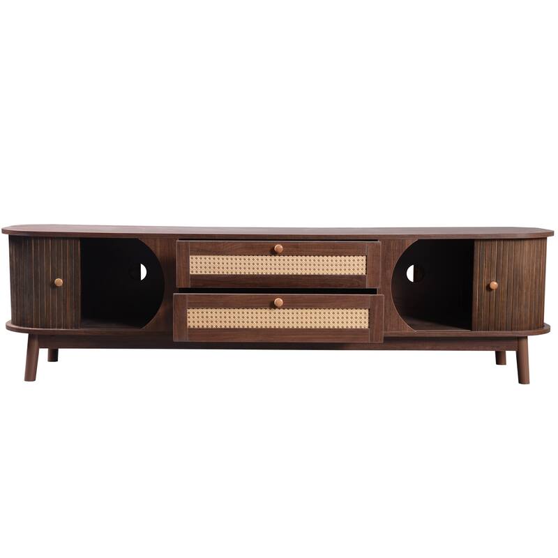Rattan TV Stand Console Table with Storage Cabinets for TVs up to 75'' - 66.93" x 15.55" x 18.11"