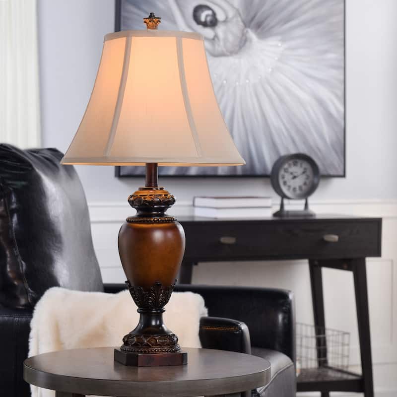 StyleCraft Lainey Table Lamp - Brown Finish - Cream/Light Beige Bell Shaped Shade