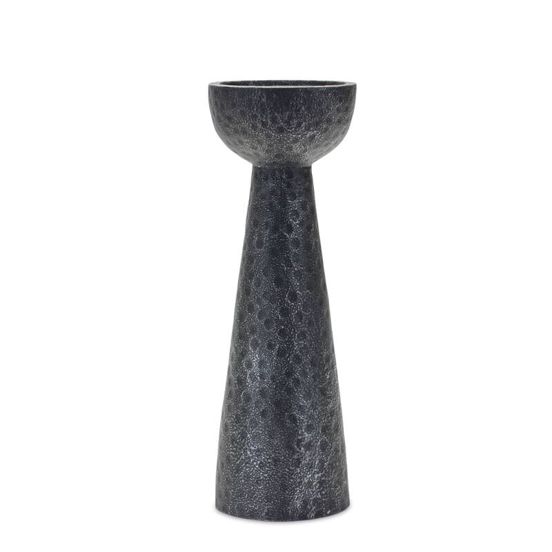 Set of Two Black Polyresin Hammered Tabletop Pillar Candle Holders - One Size