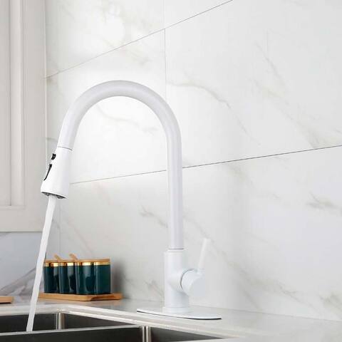 Givingtree Modern White Stainless Steel Kitchen Sink Faucet Pull out Spraye Faucet for Island Sink