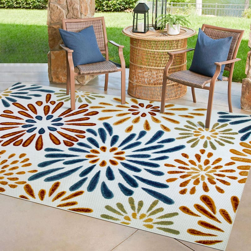 Leick Home 595371 Beam Flower Indoor Outdoor Area Rug Runner 2'x8' - 6'7"x9'6"