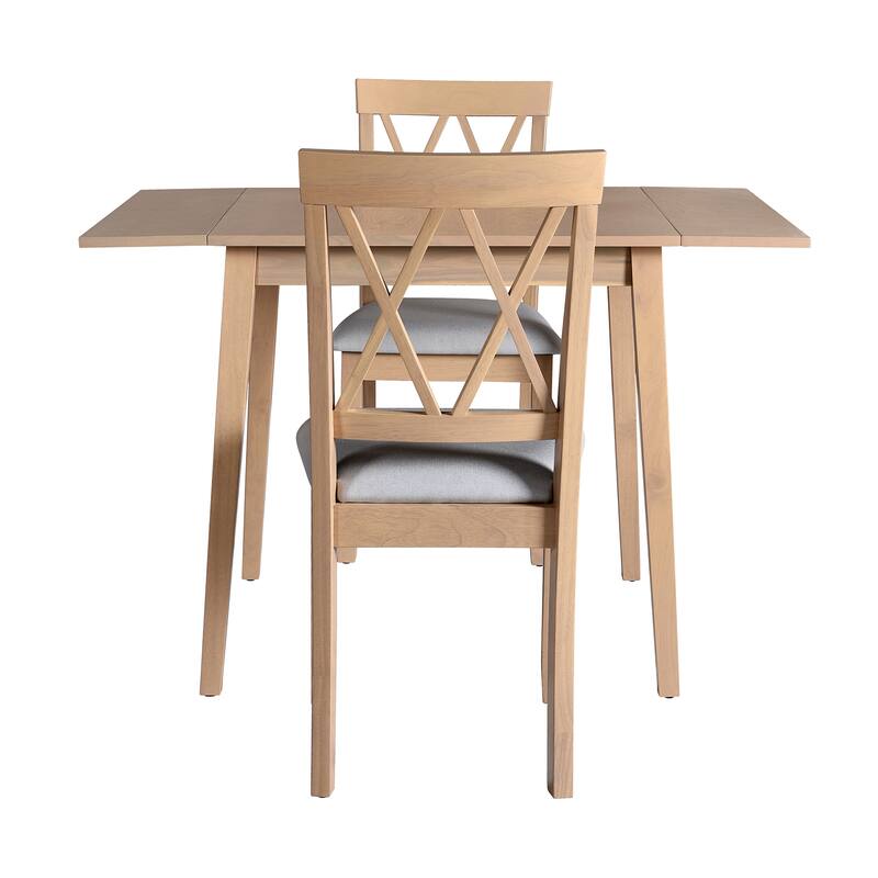 Roomfitters 3 Piece Drop Leaf Dining Table Set, Kitchen Dining Set with Folding Table and 2 Upholstered Chairs