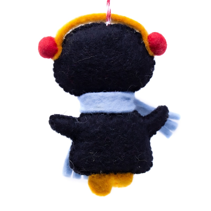 Happy Penguin and Top Hat Santa Handmade Felt Ornaments, Set of 2