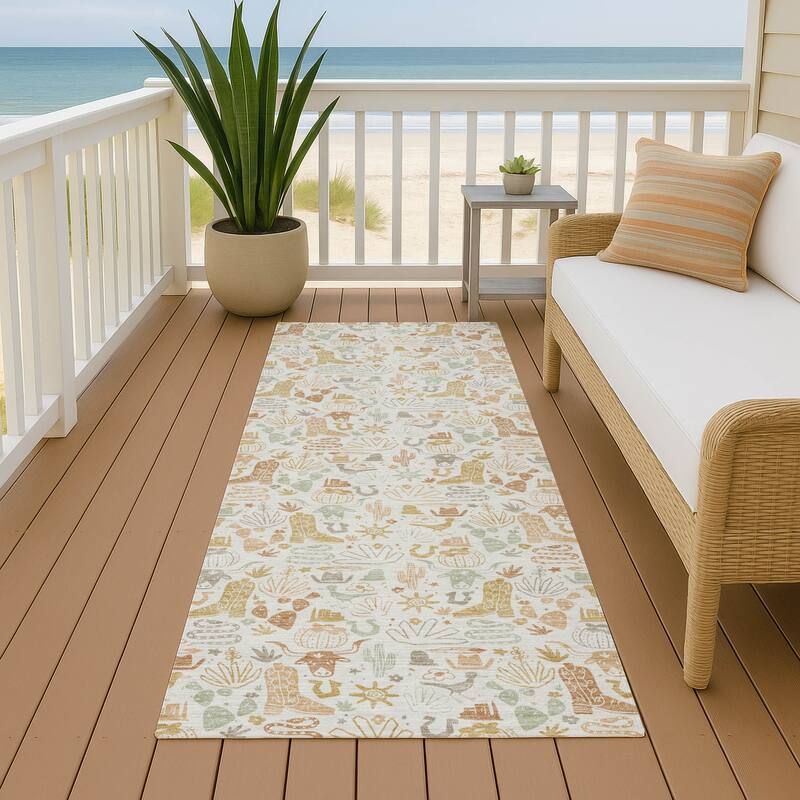 Machine Washable Indoor/ Outdoor Cowboy Dallas Chantille Rug - Ivory - 2'3" x 7'6"