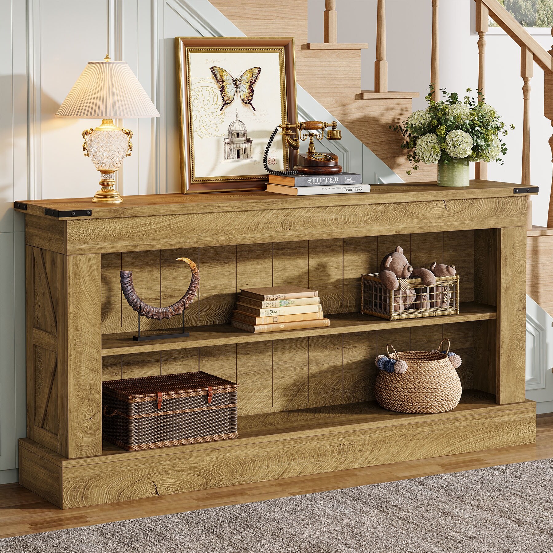 63-Inch Long Console Table with Shelf, 3 Tier Modern Entryway