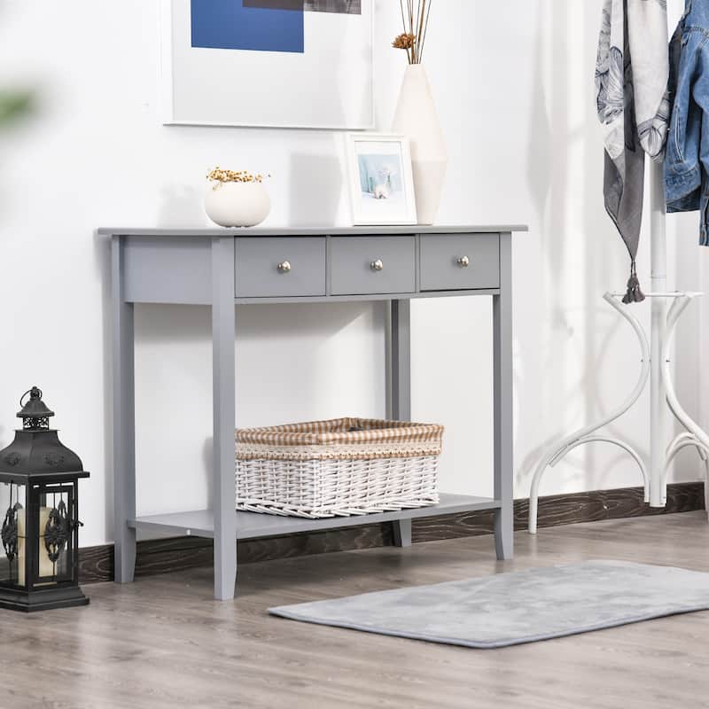 HOMCOM Console Table Industrial Desk with Drawer Bottom Shelf & Large Tabletop for Pictures, Great for the Entryway - Grey
