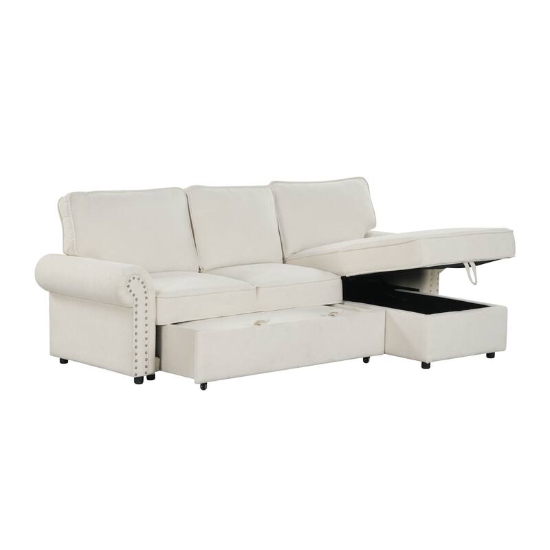 Roomfitters 95" Convertible Sectional Sleeper Sofa L-Shaped Couch with Storage Chaise and Pull Out Bed for Living Room