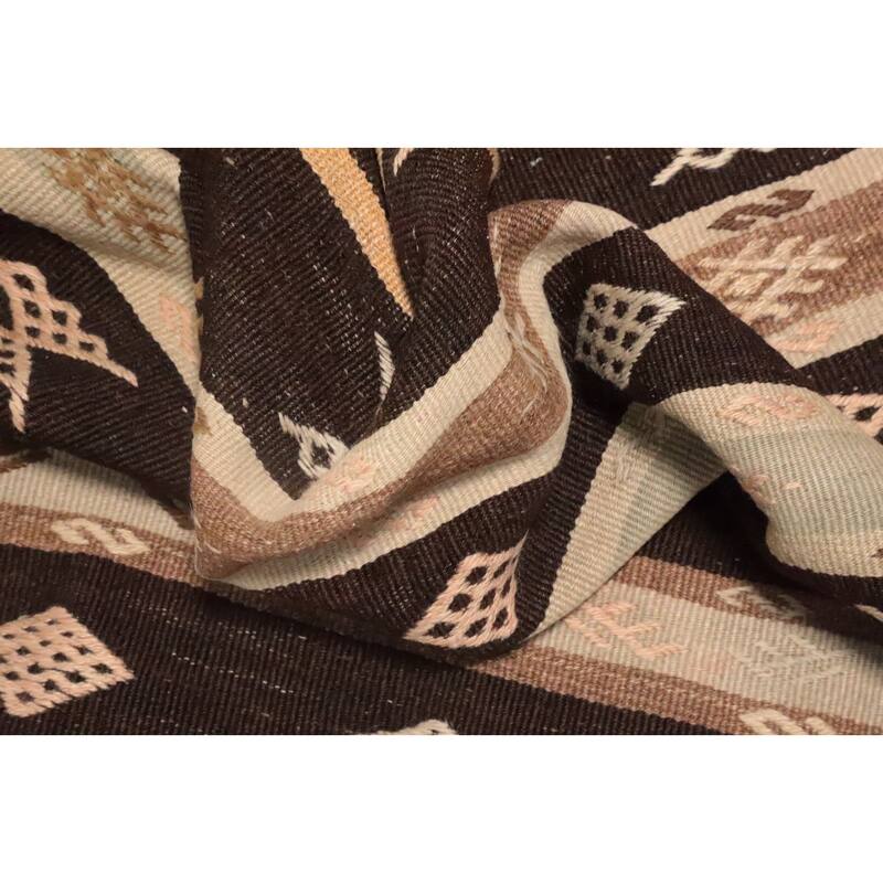 Hand Woven Oriental 100% Wool Carpet Southwestern Tribal Brown Kilim Runner Rug - 7' 7'' X 3' 3''