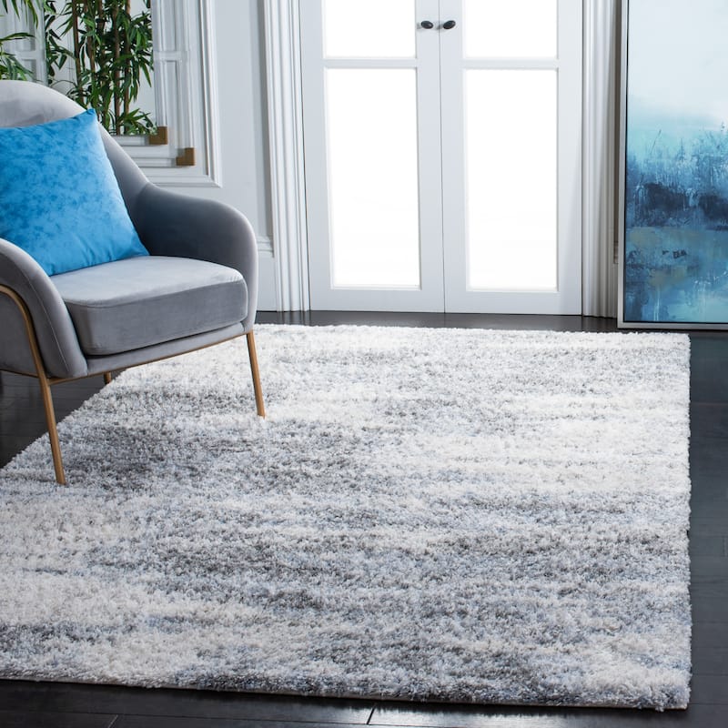 SAFAVIEH Berber Shag Veena Abstract 1.25-inch Thick Rug - Ivory/Grey - 5' 3" x 7' 6"