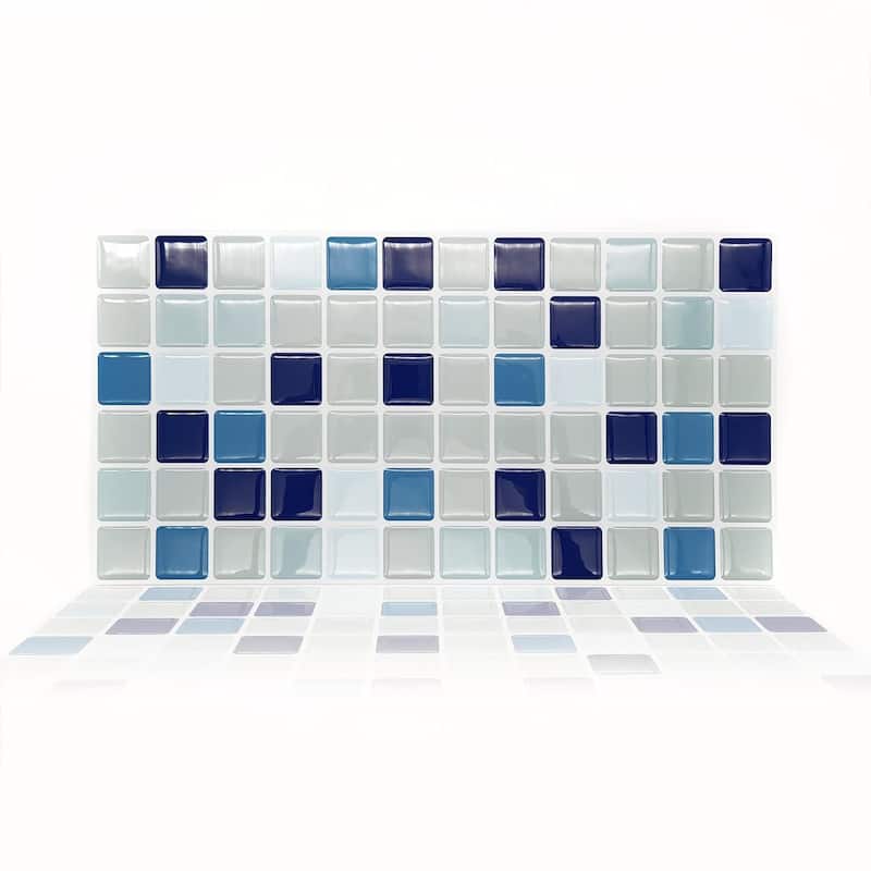 Walplus Small Square Mosaic Tile Sticker Kitchen Peel and Stick Backsplash Bathroom Decor - Blue - 12pcs