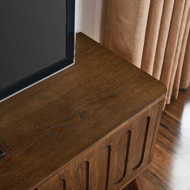 59" Mid-Century Modern TV Stand with Fluted Design, Storage & Solid Wood Legs - Fits 65" TVs