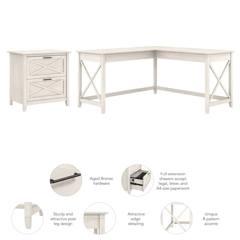 Key West 60W L Desk with 2 Drawer File Cabinet by Bush Furniture
