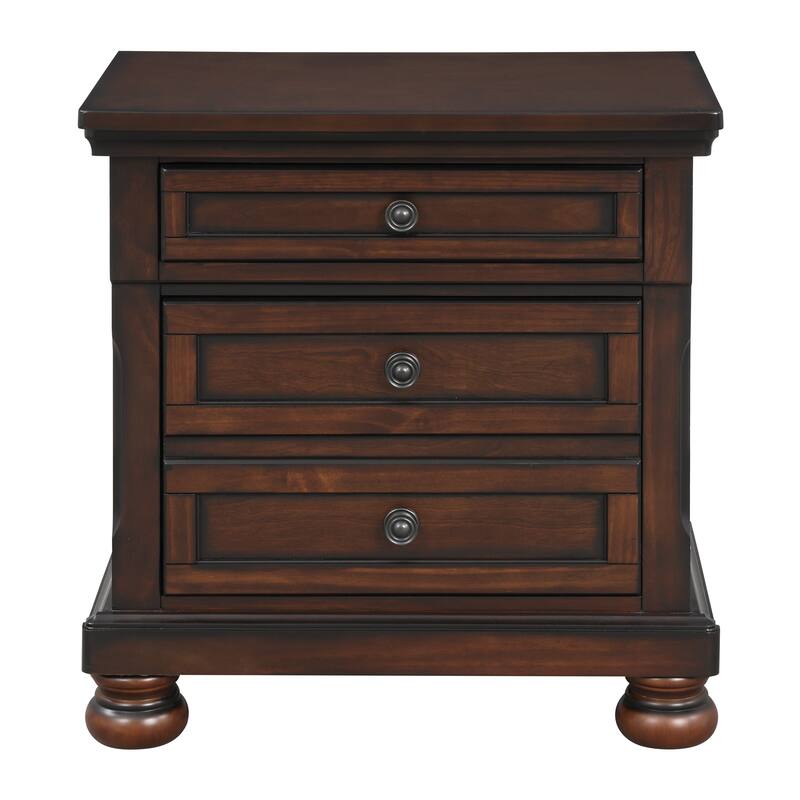 Classic Transitional Nightstand Birch Veneer Hidden Drawer Bun Feet Bedroom Furniture