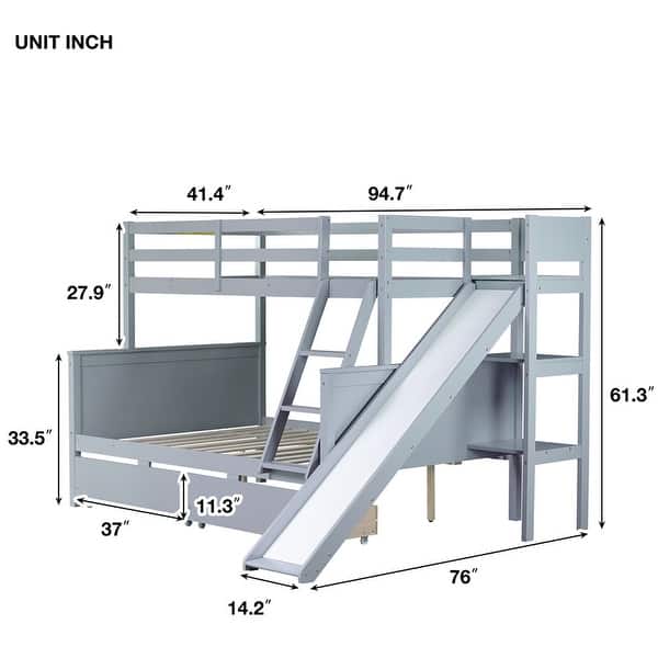 Twin over Full Bunk Bed with 2 Drawers, Slide, Shelves, Ladder