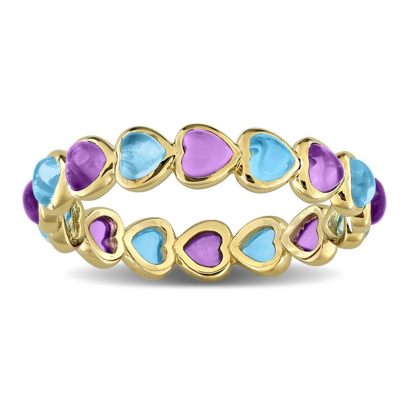 Miadora 3 5/8ct TGW African Amethyst and Swiss Blue Topaz Heart Eternity Ring in Yellow Plated Sterling Silver