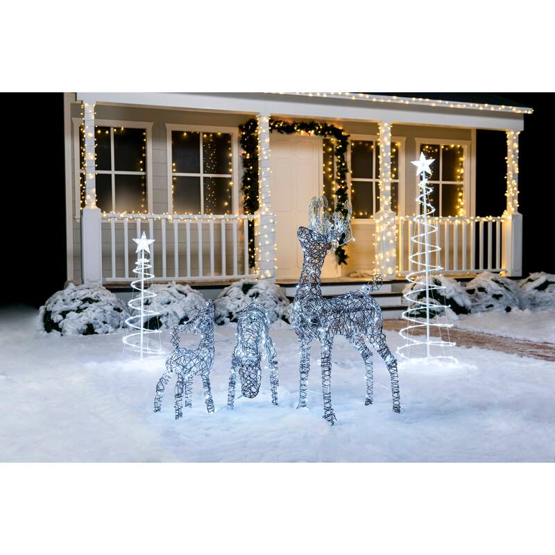 Joyfy 3 Packs Christmas Decoration Deer Family, 185 LED Lighted Rattan Reindeers Yard Lights, Cool White Deer