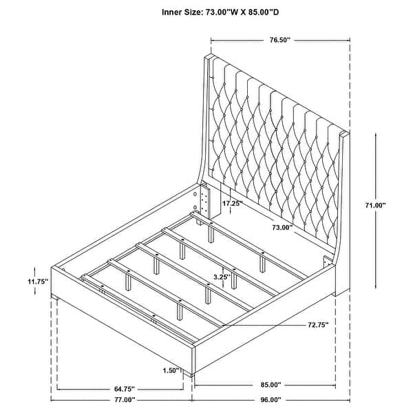 dimension image slide 4 of 6, Camille Transitional Upholstered Panel Bed Grey