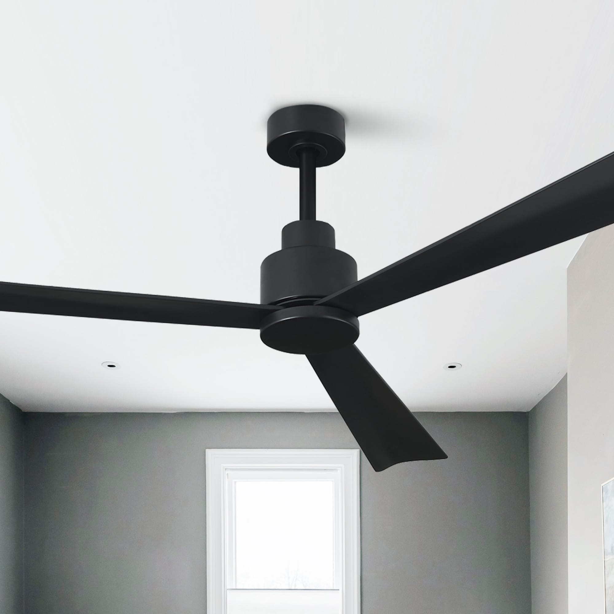 52" Matte Black Industrial Reversible DC Motor Ceiling Fan with Remote - 52" D x 52" W x 11.6" H