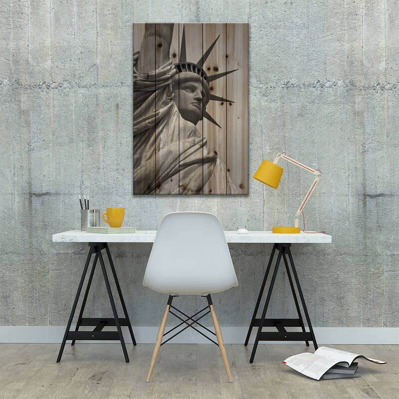 Statue of Liberty Black & White Print On Wood by Unknown Artist - Multi-Color