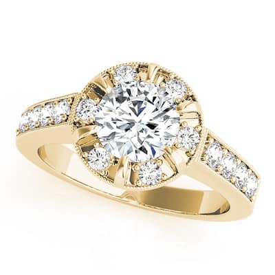 Auriya 14k Yellow Gold Lab Grown Round Diamond Halo Engagement Ring 0.50 to 5.00 ct. tw. (F-G VS)