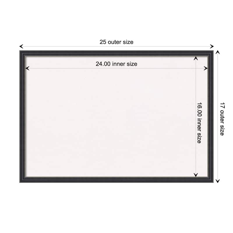 Stylish Black Narrow Wood Framed White Corkboard Bulletin Board - Board Size 24x16