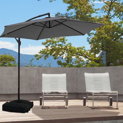 Ainfox 10 ft Cantilever Offset Outdoor Patio Umbrella with Base Stand Rotate and Tilt