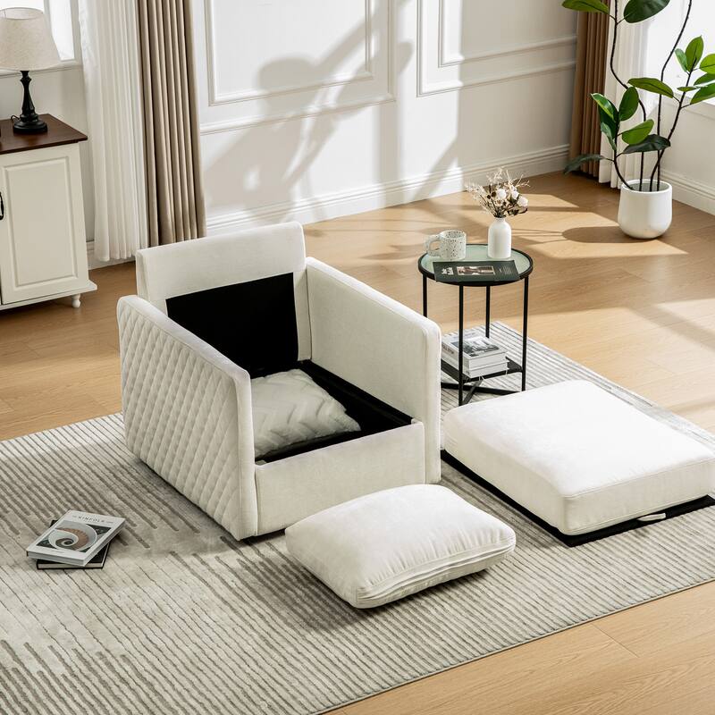 29.5" W Upholstered 360°Swivel Armchair with Hidden Storage, Comfy Diamond-Shape Tufted Armrests Accent Square Club Chair