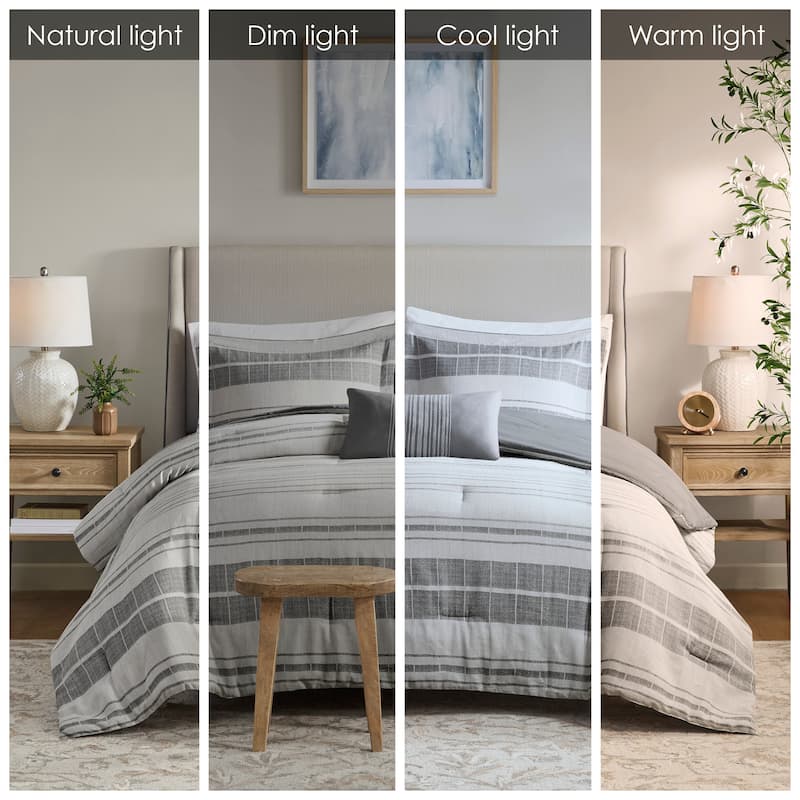 Madison Park Nico 4 Piece Stripe Comforter Set with Throw Pillow