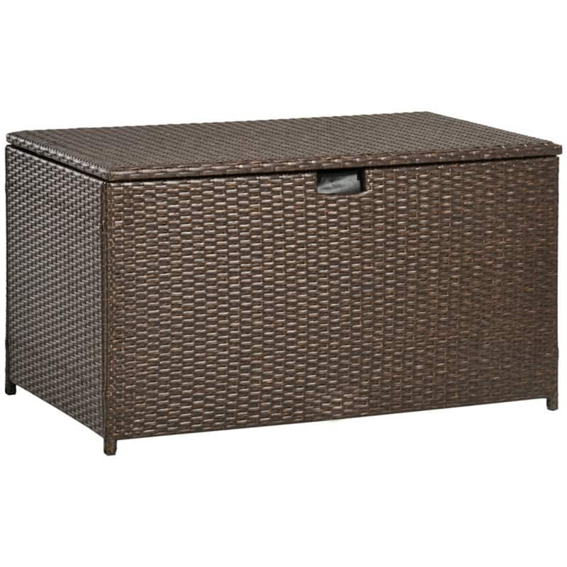 Outdoor Rattan Storage Box with Waterproof Liner 113 Gallon Capacity Steel Frame for Patio Deck or Backyard - Brown