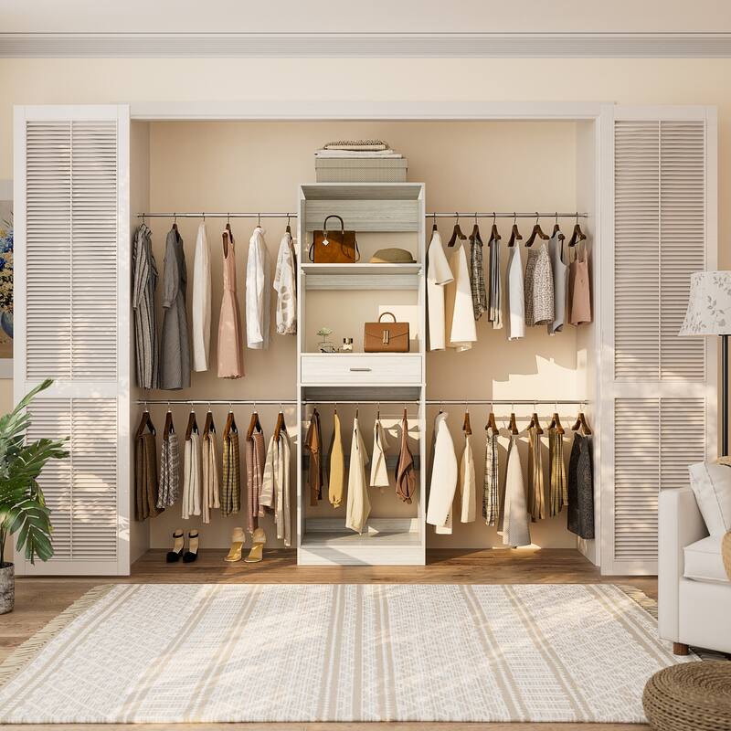 Rackcog 96'' Closet System with 6 Hanging Rods, Adjustable Closet Organizer with Drawers and Shelves