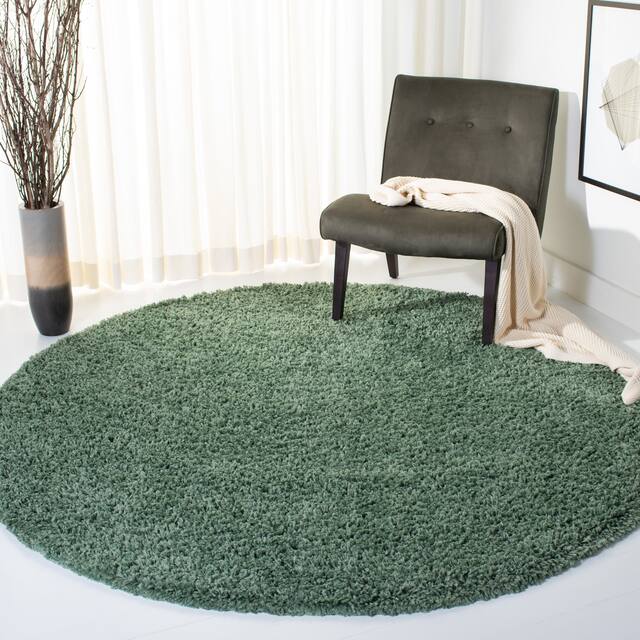 SAFAVIEH August Shag Veroana Solid 1.5-inch Thick Rug - 4' Round - Green