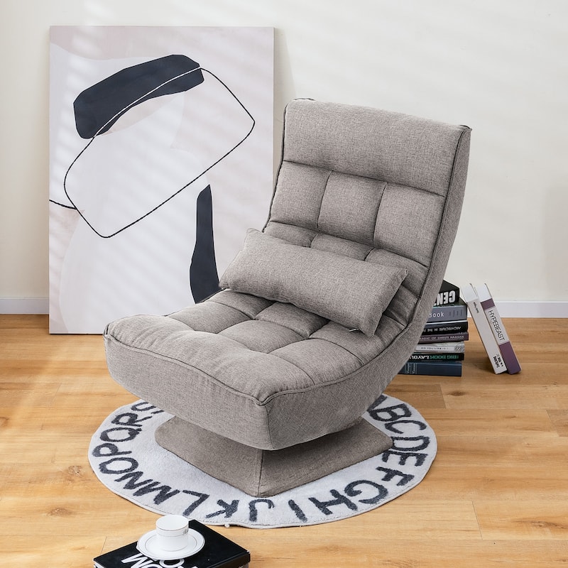 Polyester Swivel Floor Chair with 5-Position Adjustable Recline and Lumbar Pillow