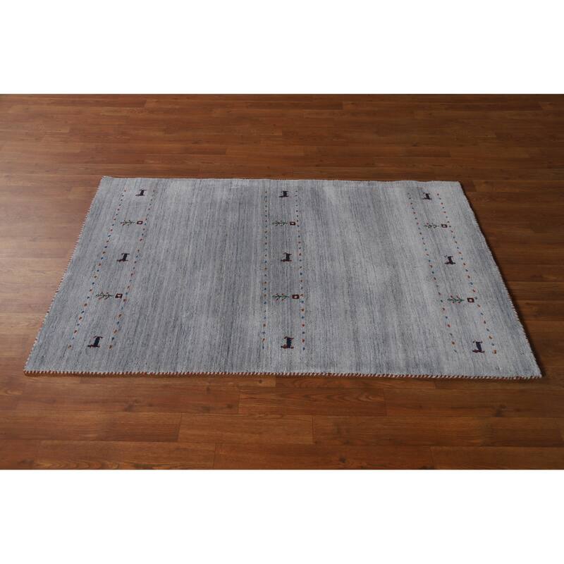 Hand Knotted Oriental 100% Wool Carpet Tribal Tribal Greys & Charcoal Gabbeh Area Rug - 4' 10'' X 3' 1''