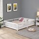 preview thumbnail 2 of 6, Queen Size Wooden Floor Bed with Door & Fence for Children, White