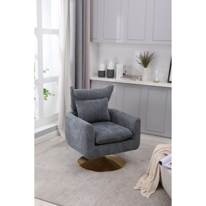 Blue-Gray 29.9" Swivel Accent Chair with Pillow