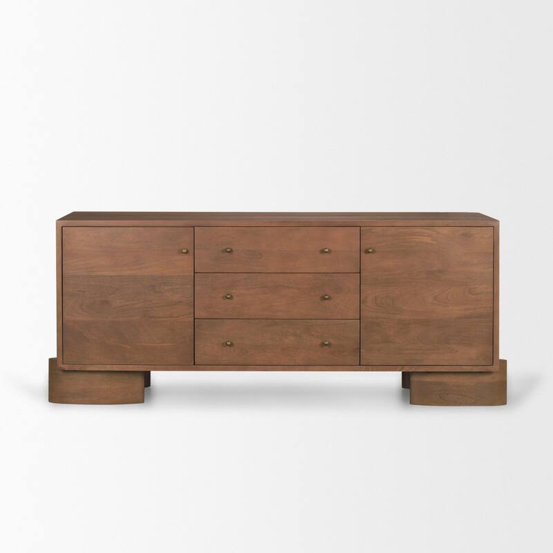 Jonan Brown Wood w/ Dark Aged Brass 2 Door 3 Drawer Sideboard