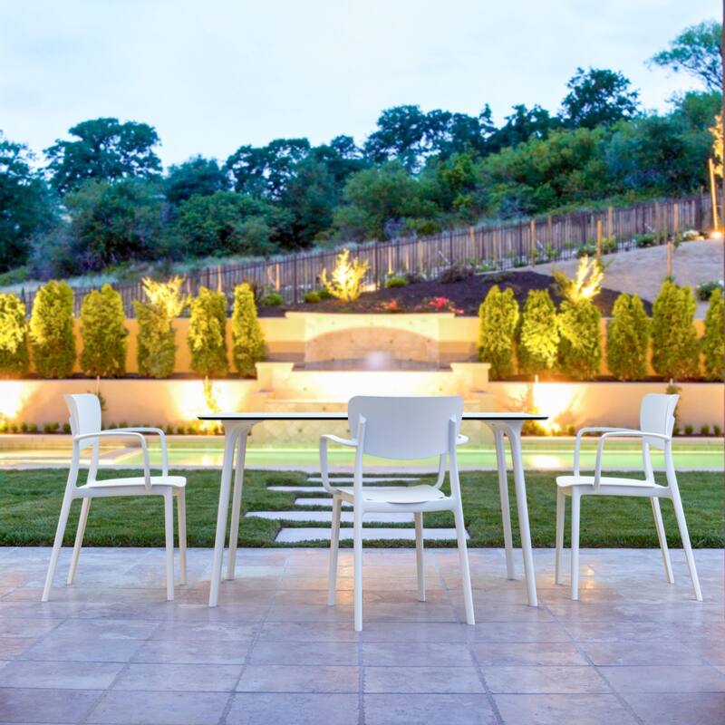 33" White Solid Stackable Patio Dining Arm Chair