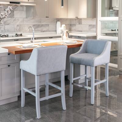 PU Upholstered Bar Stools Swivel Barstools Adjusatble Seat Height (Set of 2)