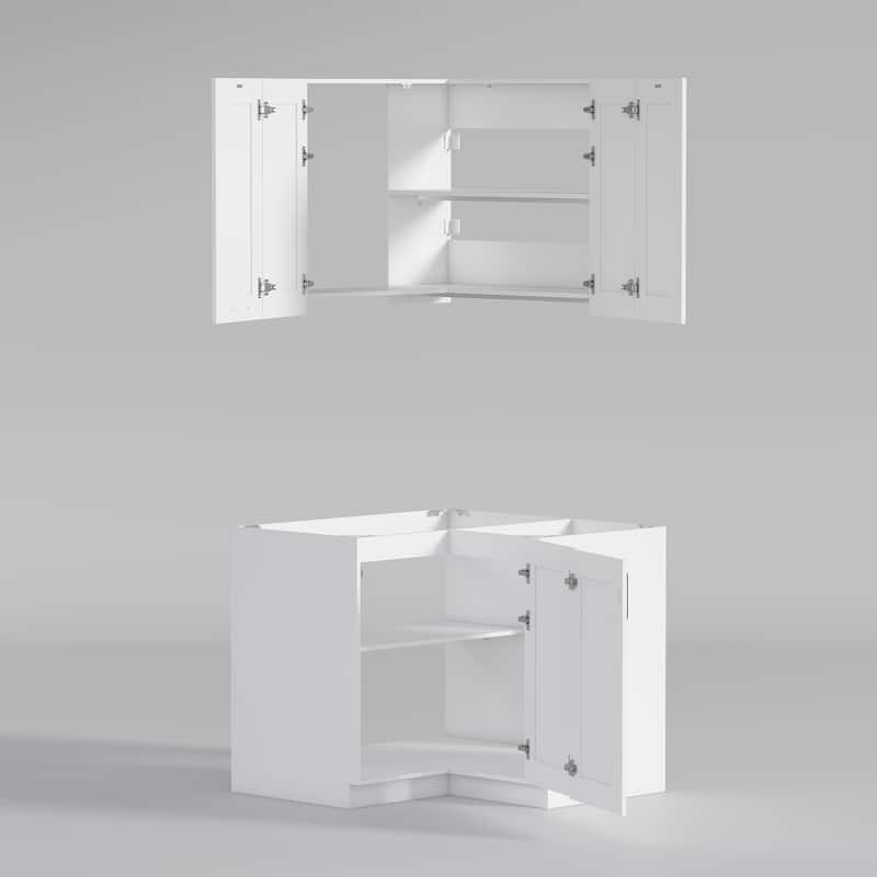 Modular White Kitchen Cabinet Set Customizable Base and Wall Cabinets Pantry Storage and DIY Countertop Design(Without desktop)