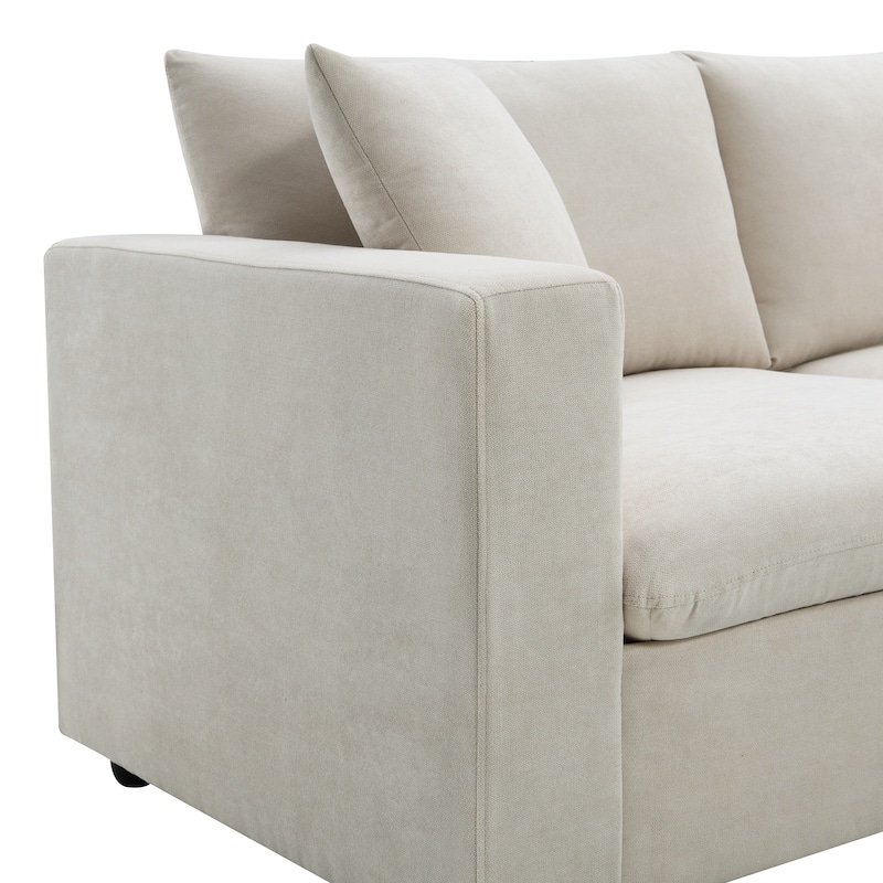 101" L-Shaped Polyester Sectional Sofa with 4-Seat Cloud Couch and Movable Ottoman & Pocket Spring Cushions (300lb Capacity)