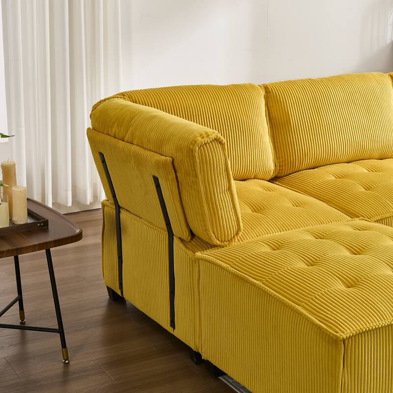 121.26" Corduroy Modular Sectional Sofa 6- Seat U Shaped Couch with Reversible Chaise and Ottoman
