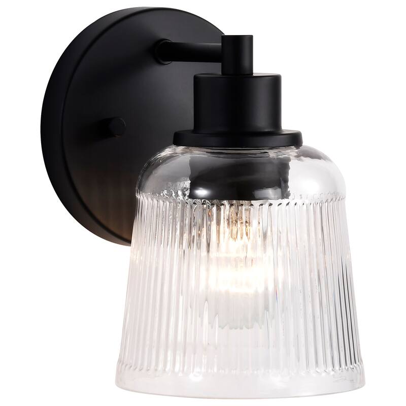 Grayson 1 Light Vanity Matte Black Finish Clear Ribbed Glass - Matte Black
