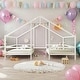 preview thumbnail 2 of 16, Metal Double Twin House Beds with Built-in Table, White