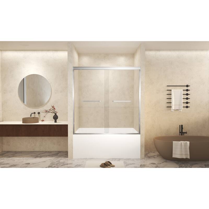 GDFStudio - Landon Modern Double-Sliding Tempered Glass Shower Door Set